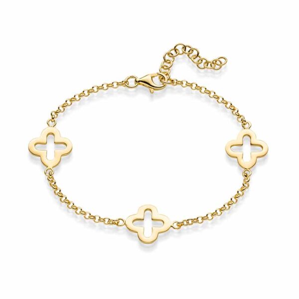 Armband „Brasiliana“ mit 3er-Blumenmotiv aus 925 Sterling Silber, goldplattiert