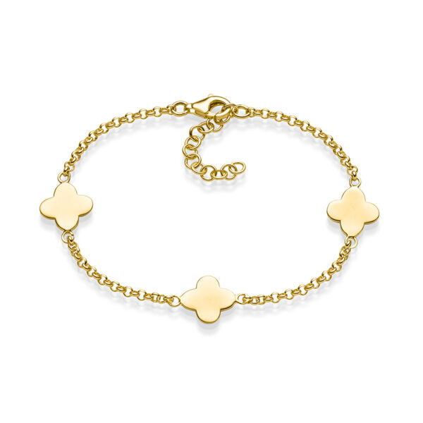 Armband „Adonia“ mit 3er-Blumenmotiv aus 925er Sterling Silber, goldplattiert