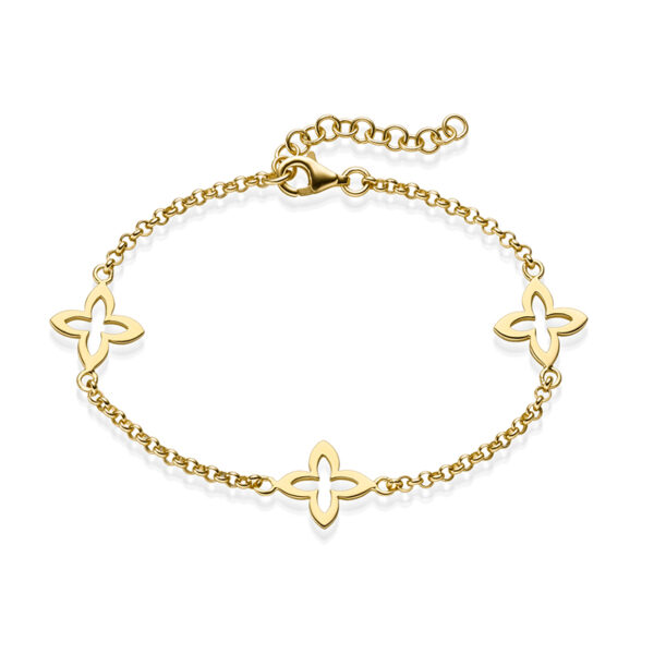 Armband "Coslada" mit 3er-Blumenmotiv aus 925er Sterling Silber, goldplattiert