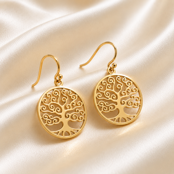 Ohrringe "Arbora Baum des Lebens" aus 925 Sterling Silber, goldplattiert