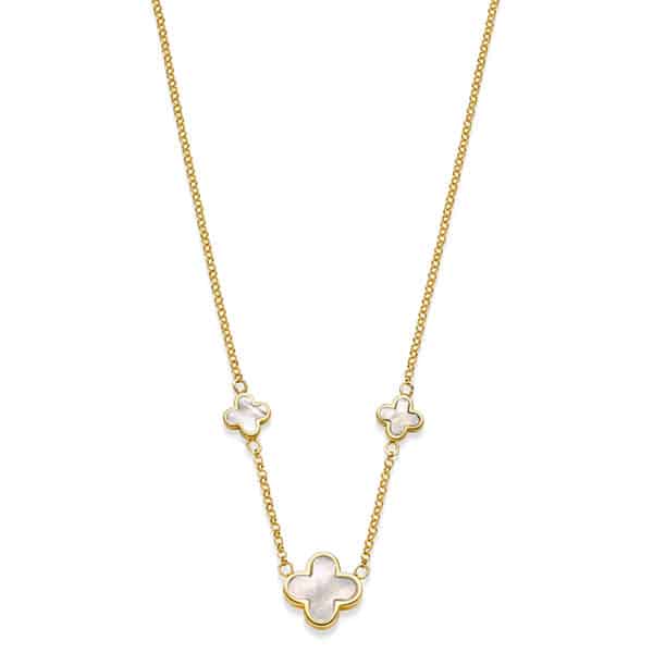 Kette „New York“ mit Perlmutt-3er-Blüte aus 925 Sterling Silber, goldplattiert