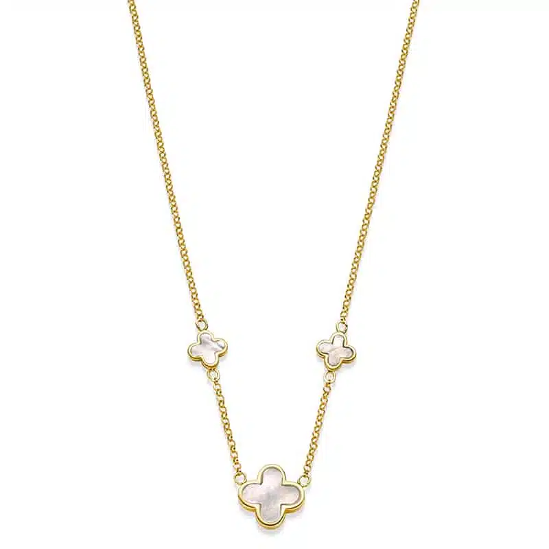 Kette „New York“ mit Perlmutt-3er-Blüte aus 925 Sterling Silber, goldplattiert