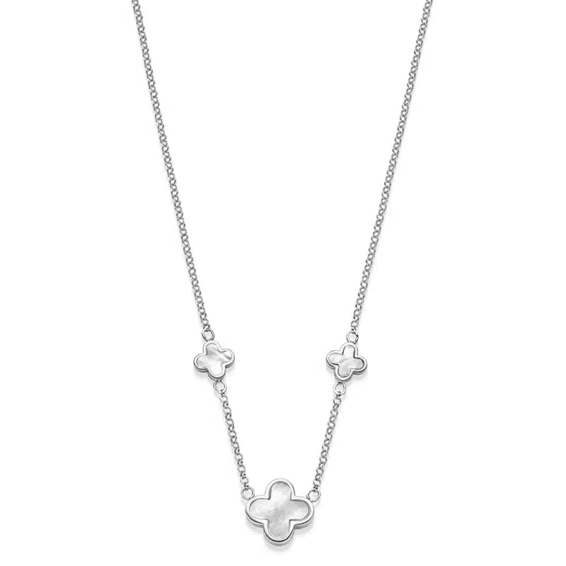 Kette „New York“ mit Perlmutt-3er-Blüte aus 925 Sterling Silber