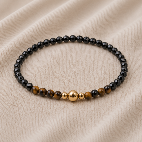Kugelarmband „Fiona“ aus Edelstein mit 925 Sterling Silber, goldplattiert