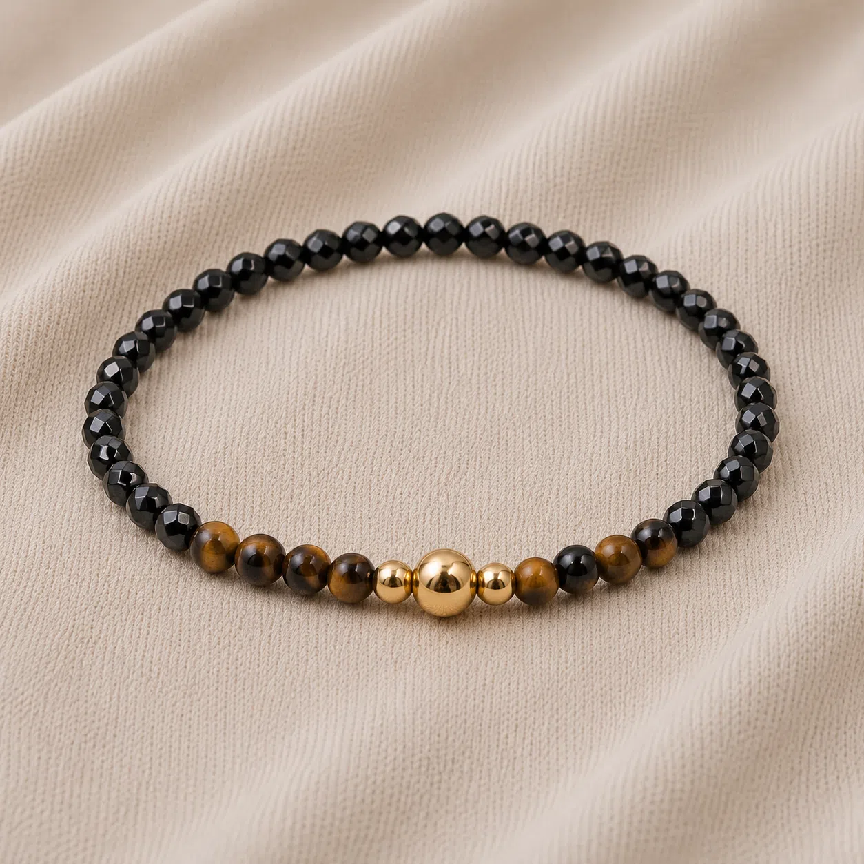 Kugelarmband „Fiona“ aus Edelstein mit 925 Sterling Silber, goldplattiert