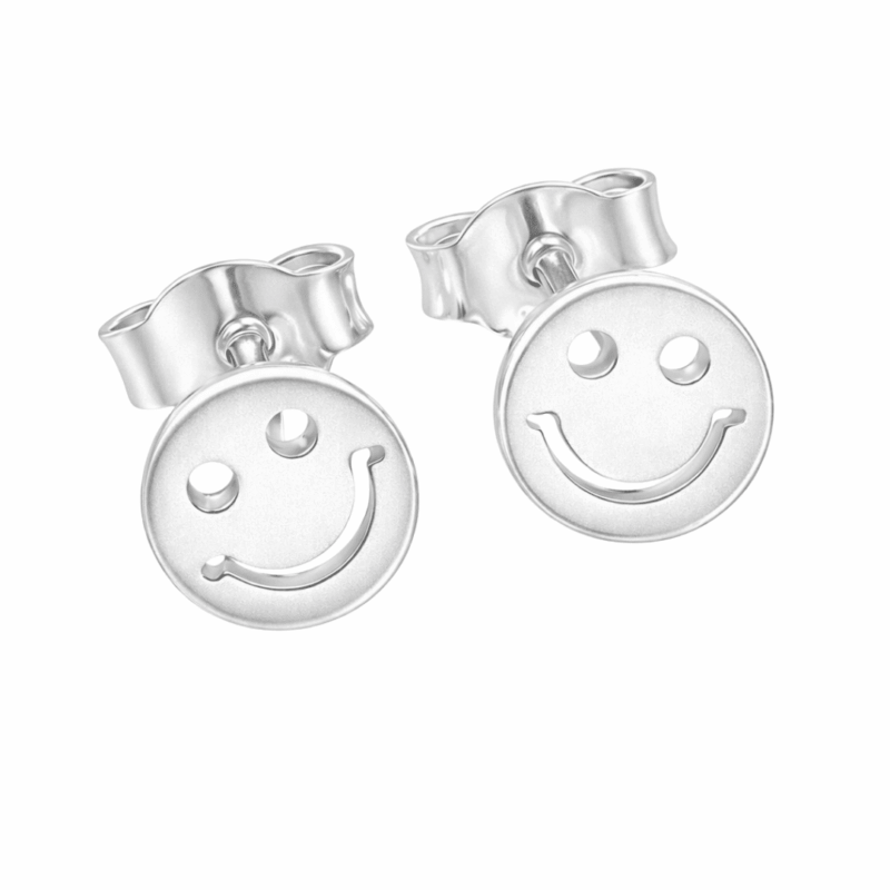Smiley-Ohrstecker aus 925er Sterling Silber in matter Optik
