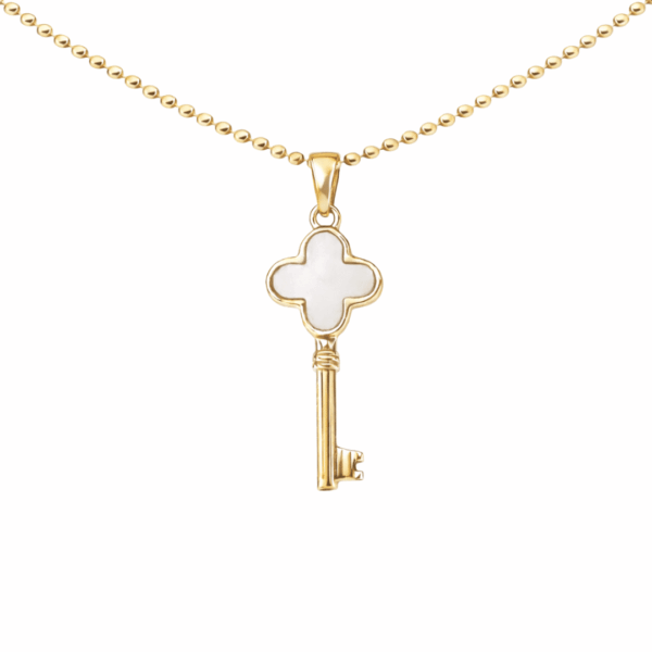 Kette "New York Schlüssel" mit Perlmutt aus 925 Sterling Silber, goldplattiert