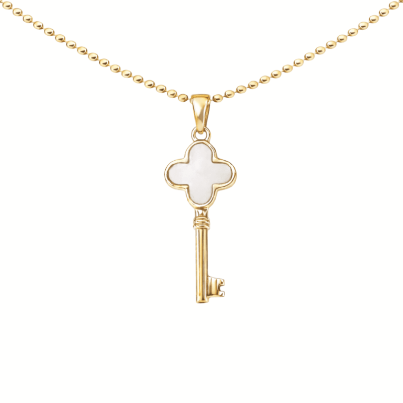 Kette "New York Schlüssel" mit Perlmutt aus 925 Sterling Silber, goldplattiert