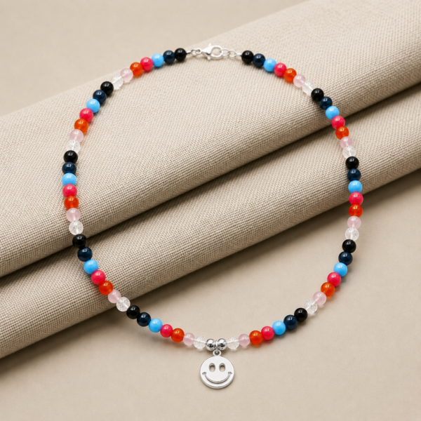 Kugelkette „Smiley Colorful 2“ aus 925er Sterling Silber mit Edelstein