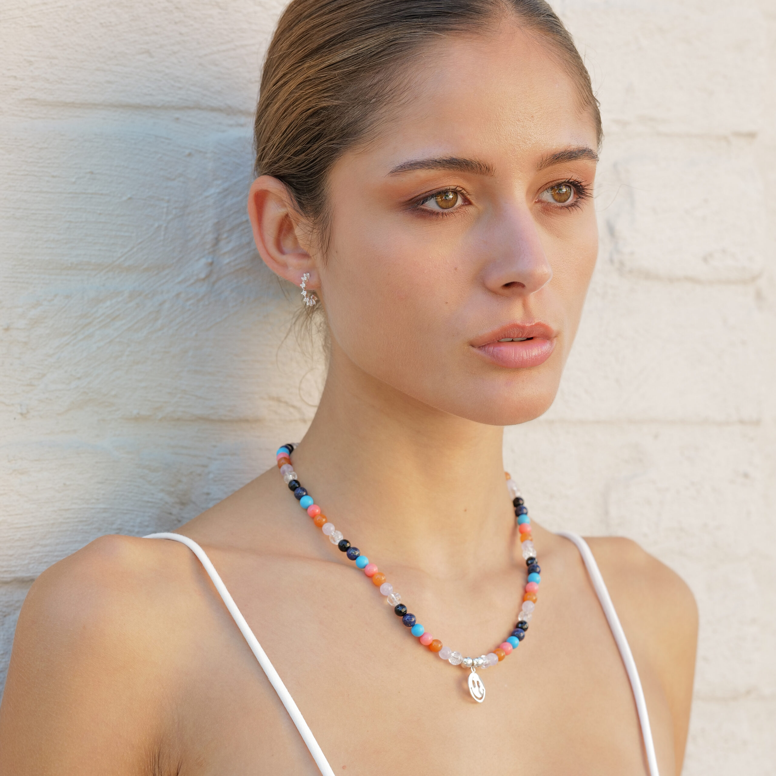 Kugelkette „Smiley Colorful 2“ aus 925er Sterling Silber mit Edelstein