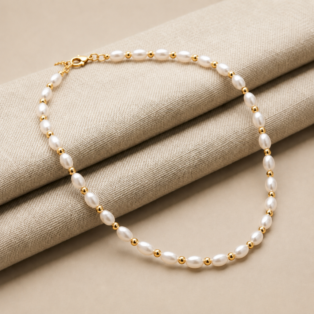 Perlenkette „Flawless“ aus 925er Sterling Silber, goldplattiert