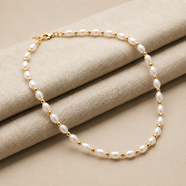 Perlenkette „Flawless“ aus 925er Sterling Silber, goldplattiert