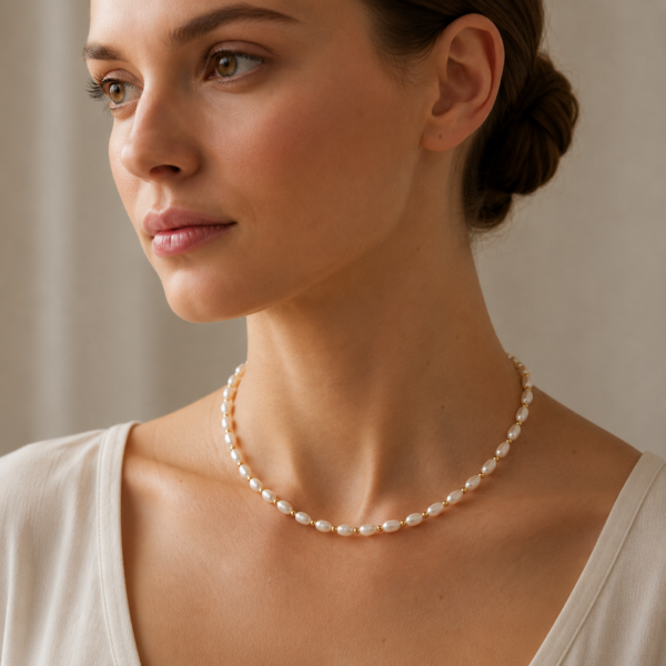 Perlenkette „Flawless“ aus 925er Sterling Silber, goldplattiert