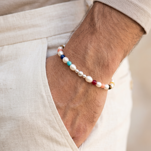 MEN Kugelarmband „Lolana“ mit Perlen & Edelstein aus 925er Sterling Silber