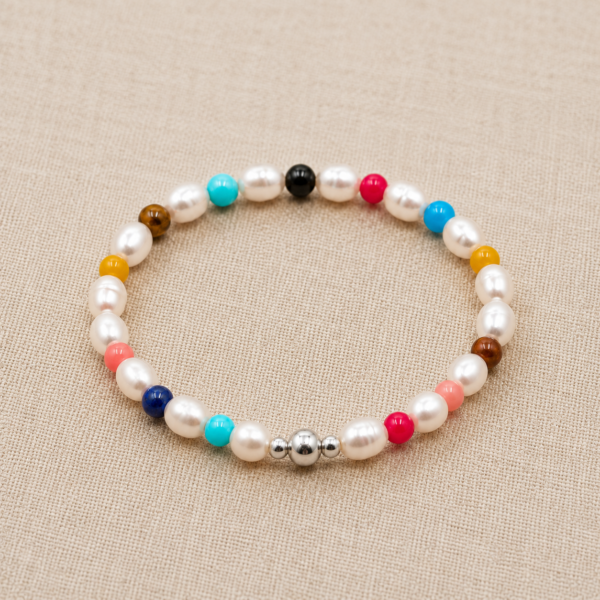 Kugelarmband „Lolana“ mit Perlen & Edelstein aus 925er Sterling Silber