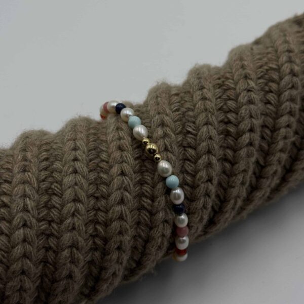 Kugelarmband „Lolana“ mit Perlen & Edelstein aus 925er Sterling Silber, goldplattiert