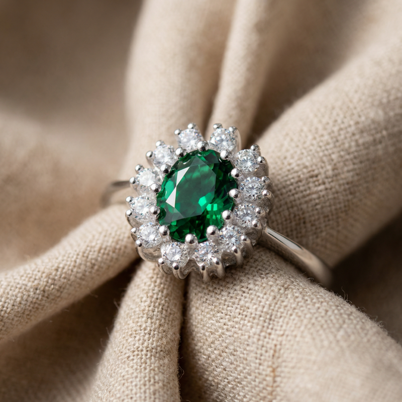 Ring "Princess" aus 925 Sterling Silber mit grünem Zirkonia