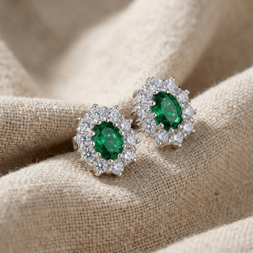 Ohrringe "Princess" aus 925 Sterling Silber mit grünem Zirkonia