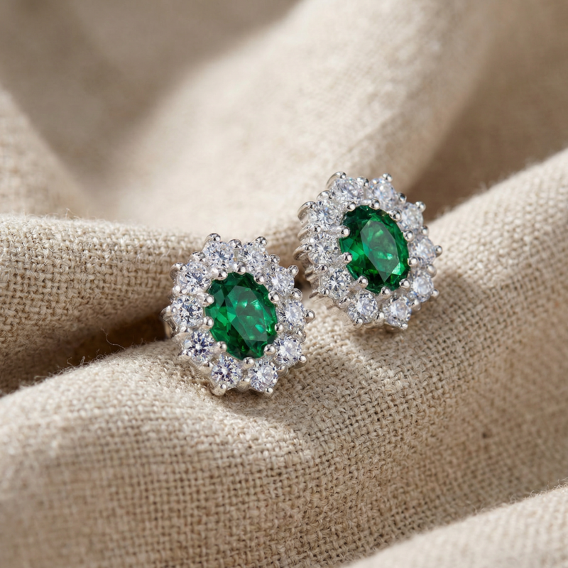 Ohrringe "Princess" aus 925 Sterling Silber mit grünem Zirkonia