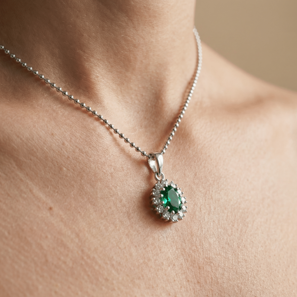 Kette "Princess" aus 925 Sterling Silber mit grünem Zirkonia
