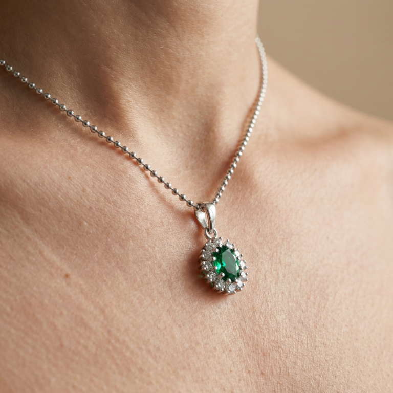 Kette "Princess" aus 925 Sterling Silber mit grünem Zirkonia