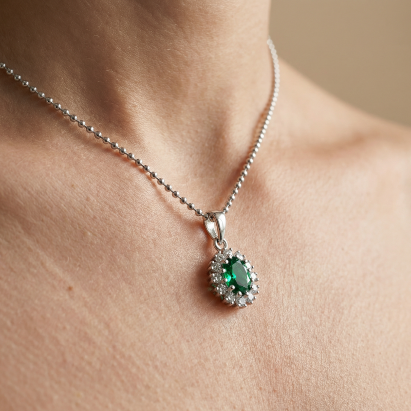 Kette "Princess" aus 925 Sterling Silber mit grünem Zirkonia