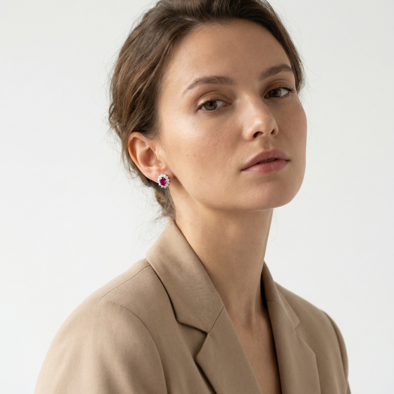 Ohrringe "Princess" aus 925 Sterling Silber mit rotem Zirkonia