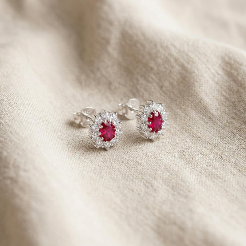 Alternative view of Ohrringe "Princess" aus 925 Sterling Silber mit rotem Zirkonia