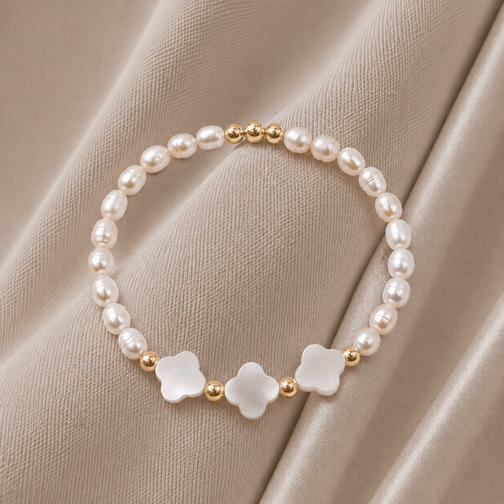 Perlenarmband „Arletta“ aus 925er Sterling Silber, goldplattiert