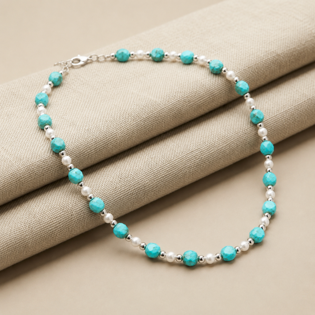 Perlen-Kugelkette „Gala“ mit Edelstein aus 925er Sterling Silber
