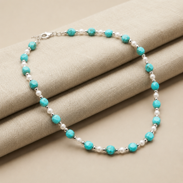 Perlen-Kugelkette „Gala“ mit Edelstein aus 925er Sterling Silber