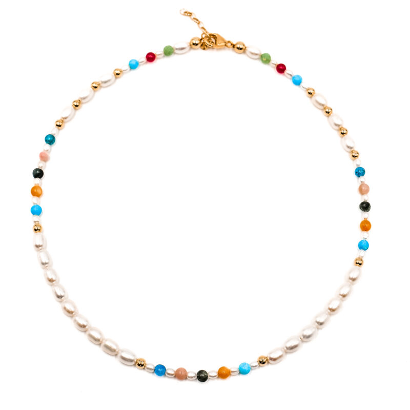 Perlen-Kugelkette „Chantilly“ mit Edelstein aus 925er Sterling Silber, goldplattiert