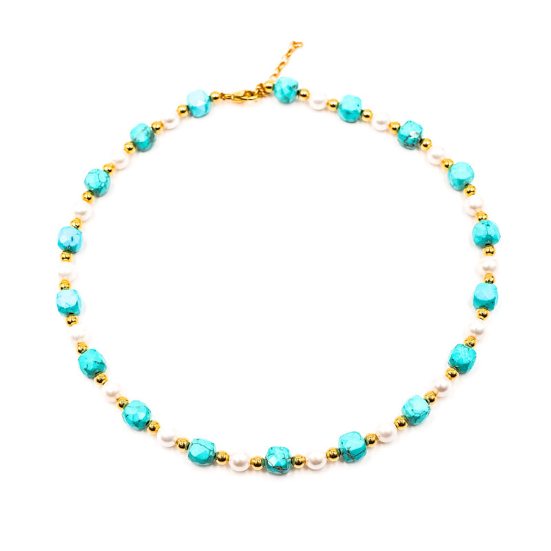 Perlen-Kugelkette „Gala“ mit Edelstein aus 925er Sterling Silber, goldplattiert