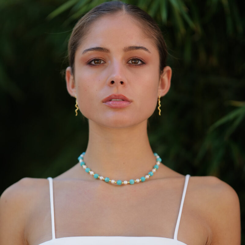 Alternative view of Perlen-Kugelkette „Gala“ mit Edelstein aus 925er Sterling Silber, goldplattiert