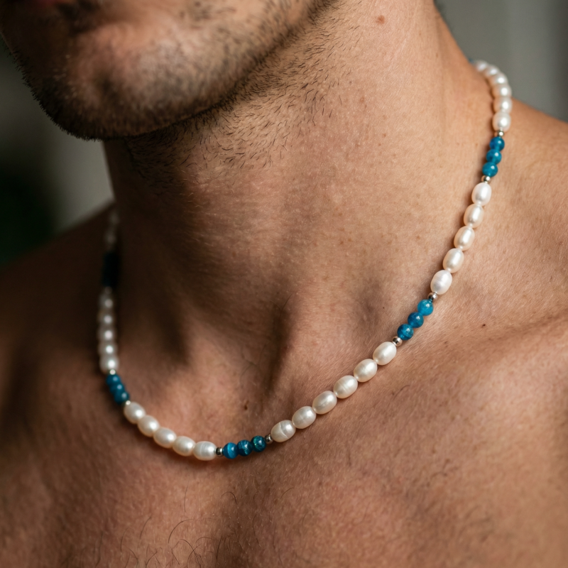 Alternative view of MEN Perlen-Kugelkette „Miseno“ mit Edelstein aus 925er Sterling Silber