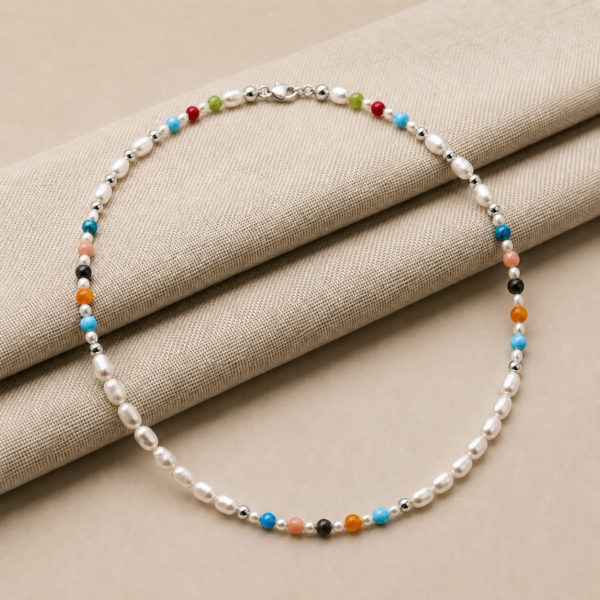 Perlen-Kugelkette „Chantilly“ mit Edelstein aus 925er Sterling Silber
