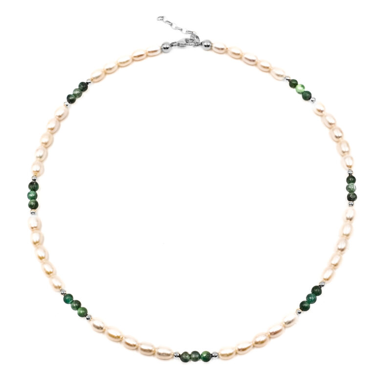 Perlen-Kugelkette „Arles“ mit Edelstein aus 925er Sterling Silber