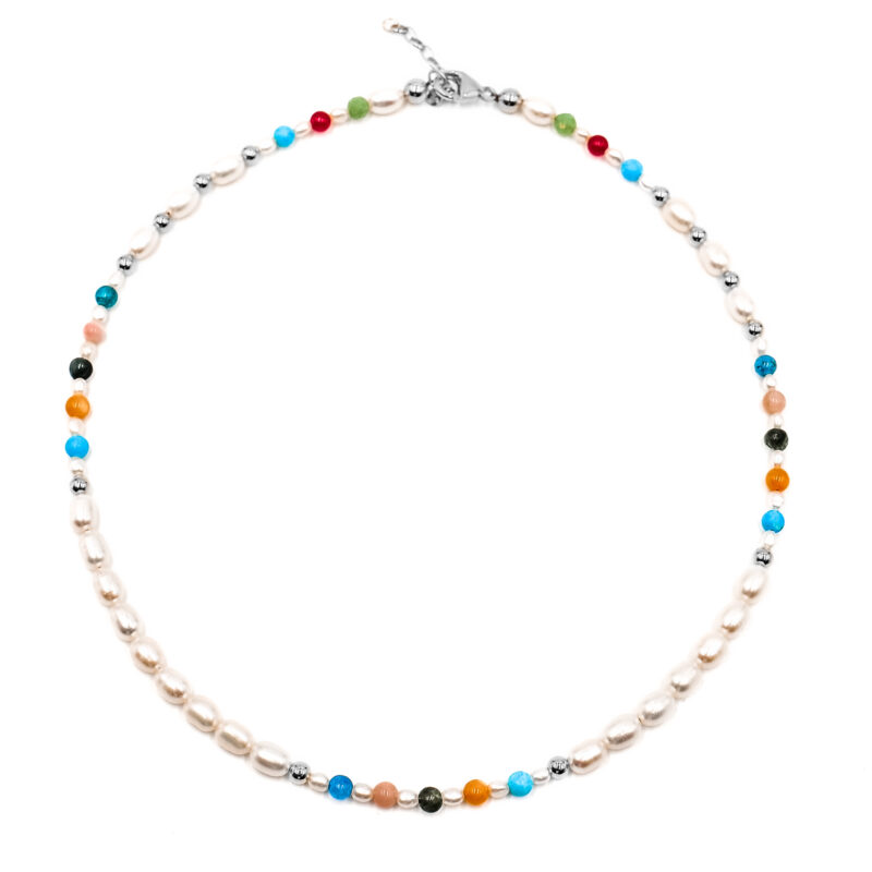 Perlen-Kugelkette „Chantilly“ mit Edelstein aus 925er Sterling Silber