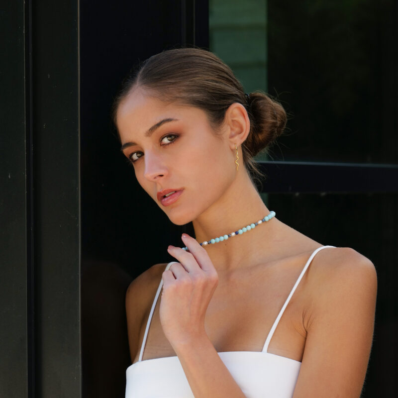 Alternative view of Perlen-Kugelkette „Linnea“ mit Edelstein aus 925er Sterling Silber