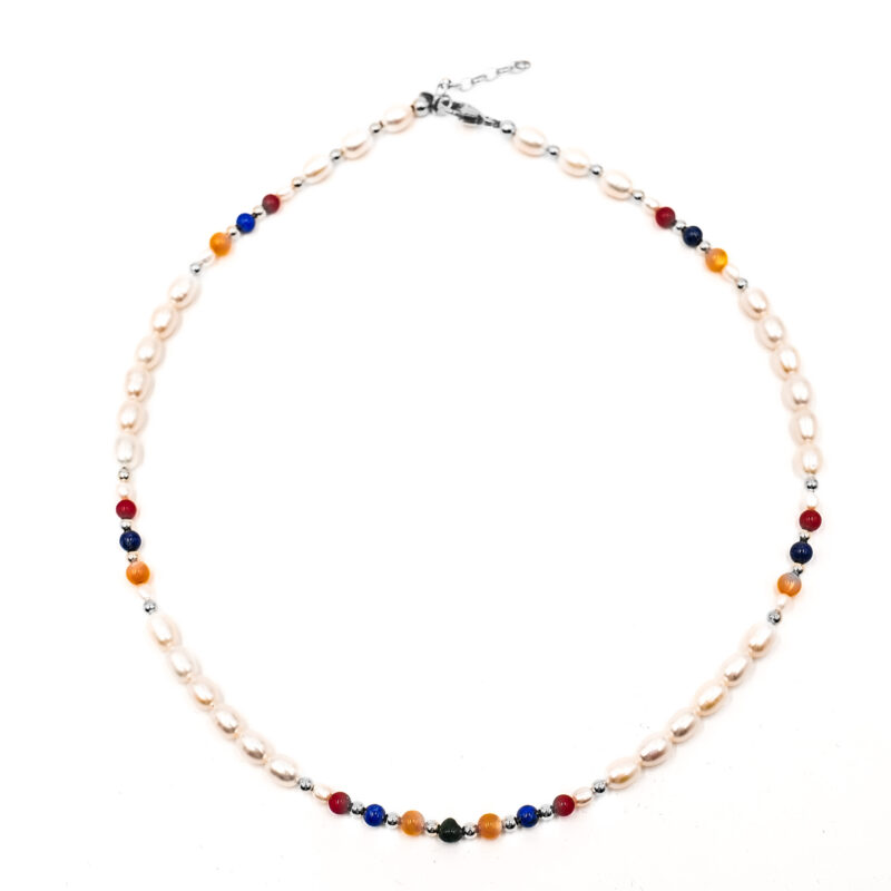 Perlen-Kugelkette „Versailles“ mit Edelstein aus 925er Sterling Silber