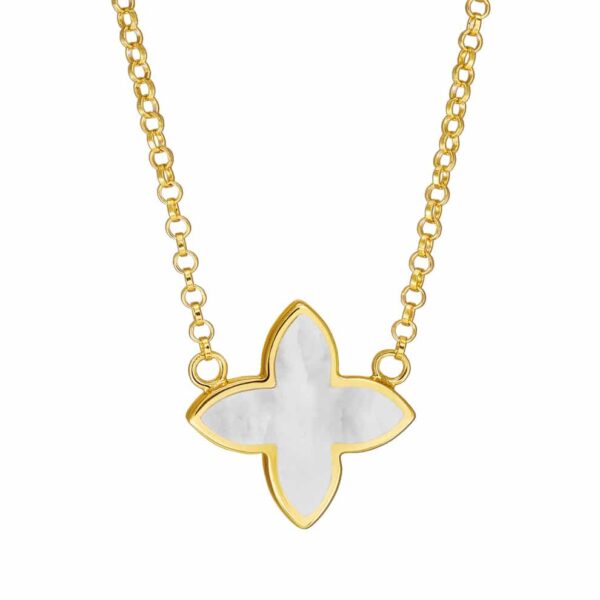 Kette „Coslada“ mit Perlmutt 1er-Blüte aus 925er Sterling Silber, goldplattiert