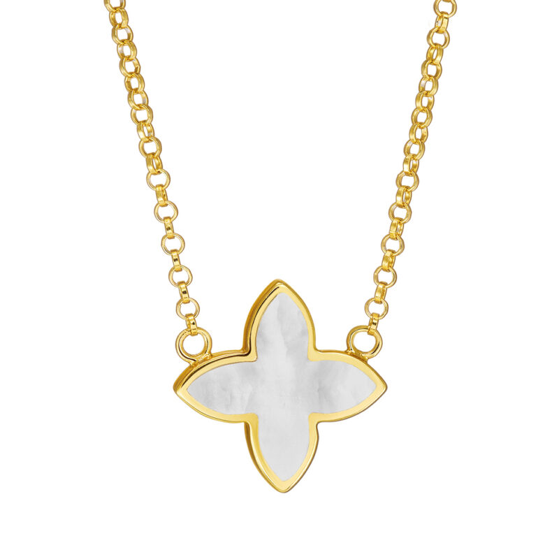 Kette „Coslada“ mit Perlmutt 1er-Blüte aus 925er Sterling Silber, goldplattiert