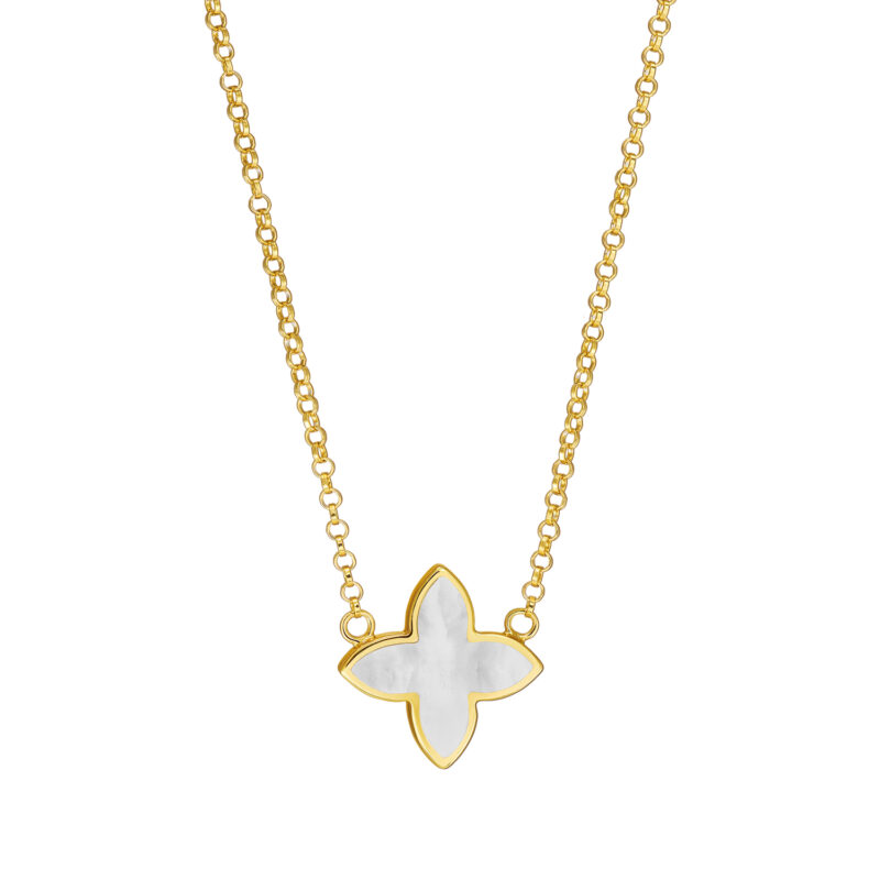 Alternative view of Kette „Coslada“ mit Perlmutt 1er-Blüte aus 925er Sterling Silber, goldplattiert
