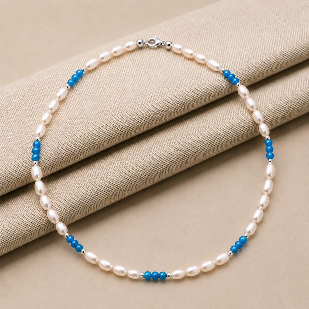 Perlen-Kugelkette „Miseno“ mit Edelstein aus 925er Sterling Silber