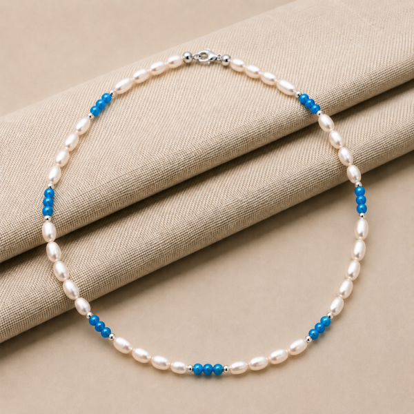 Perlen-Kugelkette „Miseno“ mit Edelstein aus 925er Sterling Silber