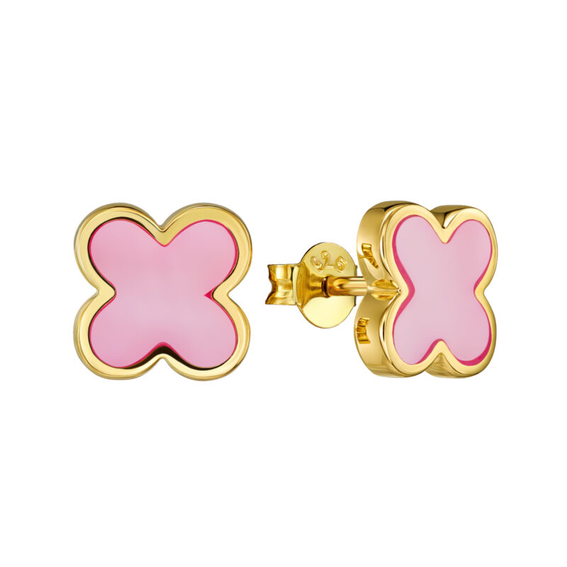 Ohrstecker „New York“ aus 925 Sterling Silber, goldplattiert, mit rosa Perlmutt