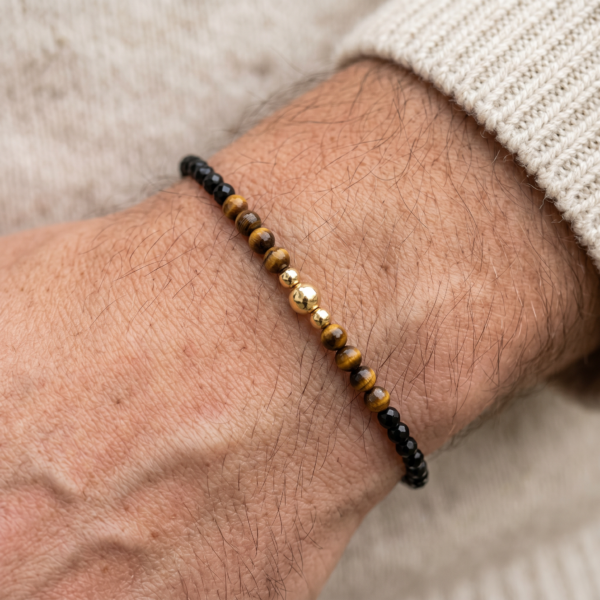 MEN Kugelarmband „Fiona“ mit Edelstein aus 925er Sterling Silber, goldplattiert