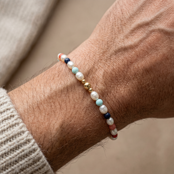 Kugelarmband „Lolana“ mit Perlen & Edelstein aus 925er Sterling Silber, goldplattiert
