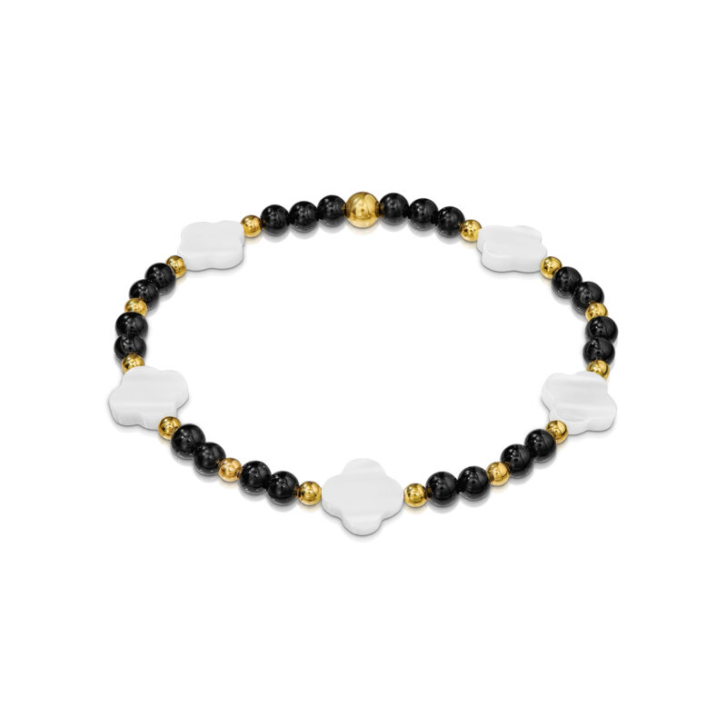 Ernestina Perlmutt Kleeblattarmband mit 925 Sterling Silber goldplattiert