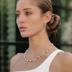 Imelda Perlen Kugelkette Edelstein mit 925 Sterling Silber goldplattiert